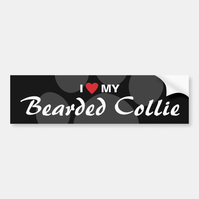 I Love (Heart) My Bearded Collie Bumper Sticker (Front)
