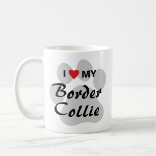 I Love (Heart) My Border Collie Pawprint Coffee Mug