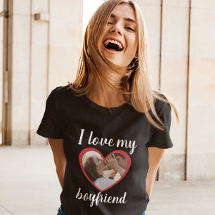 I love heart my boyfriend custom photo black T-Shirt
