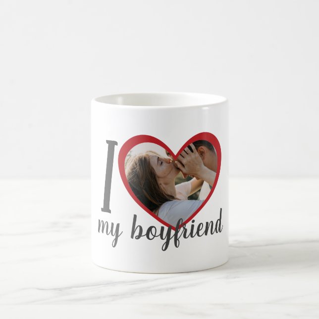 I love heart my boyfriend custom photo coffee mug (Center)