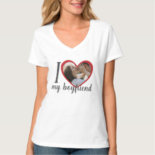 I love heart my boyfriend custom photo white T-Shirt