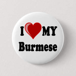 I Love (Heart) My Burmese Cat 6 Cm Round Badge