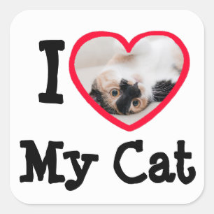 I Love (heart) My Cat Personalised Photo Stickers