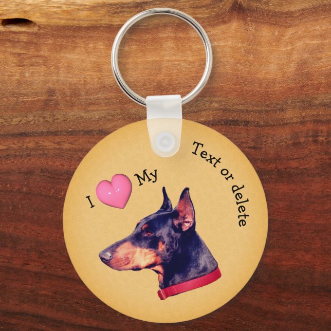 I Love Heart My Doberman Dog Personalised Key Ring (Front)
