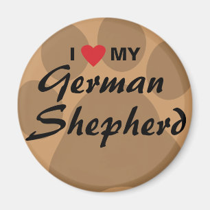I Love (Heart) My German Shepherd Pawprint Magnet