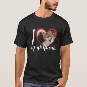 I love heart my girlfriend custom photo black T-Shirt