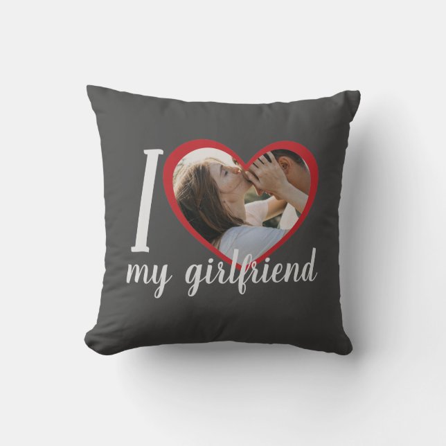I love heart my girlfriend custom photo grey cushion (Front)