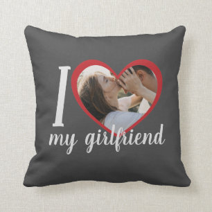 I love heart my girlfriend custom photo grey cushion