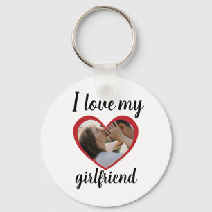 I love heart my girlfriend custom photo white key ring