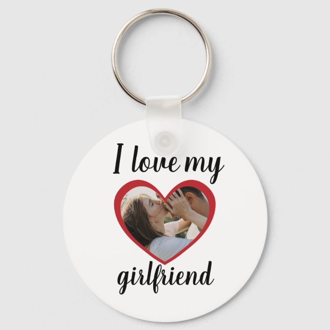 I love heart my girlfriend custom photo white key ring (Front)