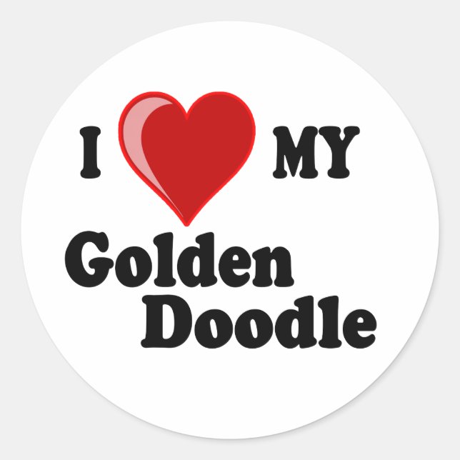 I Love (Heart) My Golden Doodle Dog Sticker (Front)