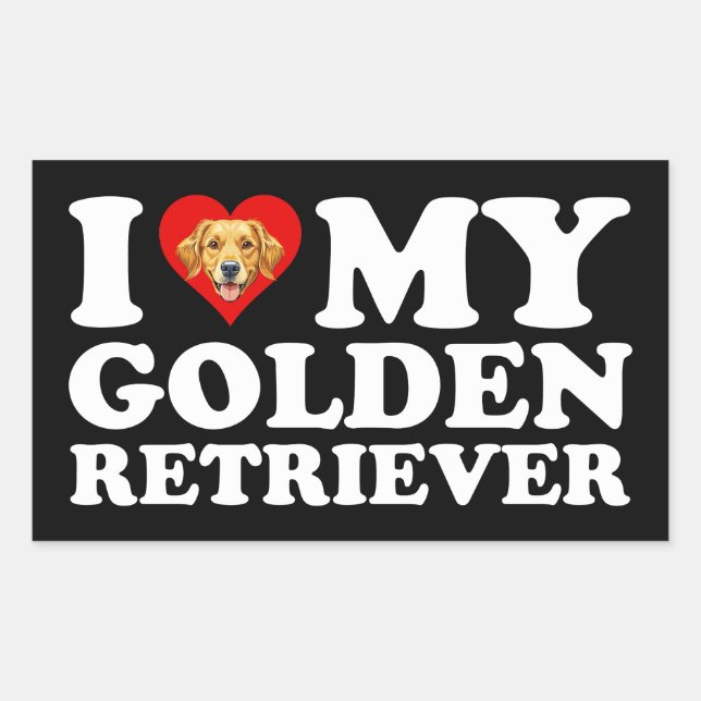 I Love (Heart) My Golden Retriever Rectangular Sticker (Front)