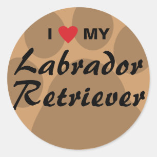 I Love (Heart) My Labrador Retriever Pawprint Classic Round Sticker