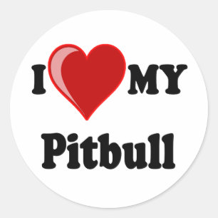 I Love (Heart) My Pitbull Dog Classic Round Sticker