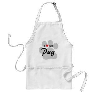 I Love (Heart) My Pug Pawprint Standard Apron
