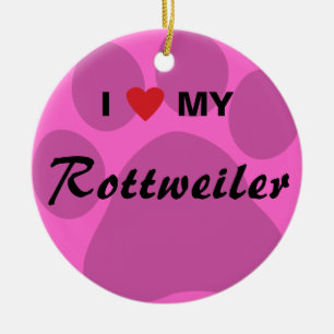 I Love (Heart) My Rottweiler Pawprint Ceramic Tree Decoration