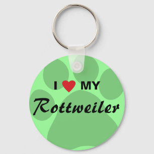 I Love (Heart) My Rottweiler Pawprint Key Ring