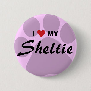 I Love (Heart) My Shetland Sheepdog Pawprint 6 Cm Round Badge
