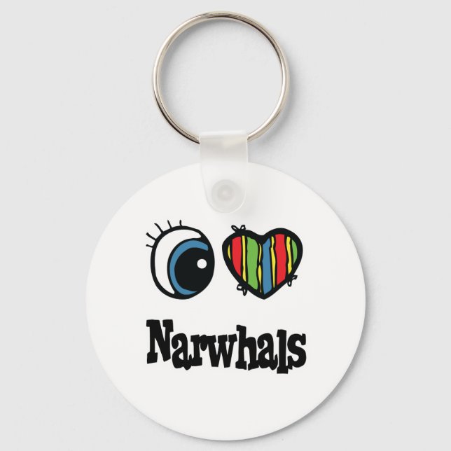 I Love (Heart) Narwhals Key Ring (Front)