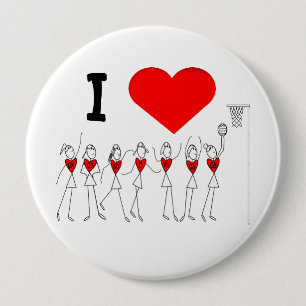 I Love Heart Netball 10 Cm Round Badge