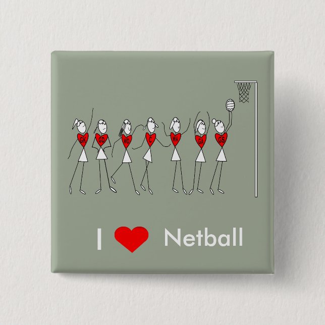 I Love Heart Netball 15 Cm Square Badge (Front)