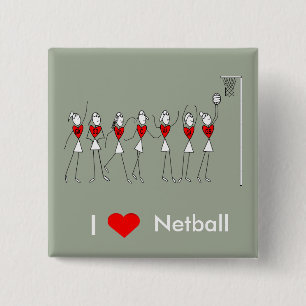 I Love Heart Netball 15 Cm Square Badge