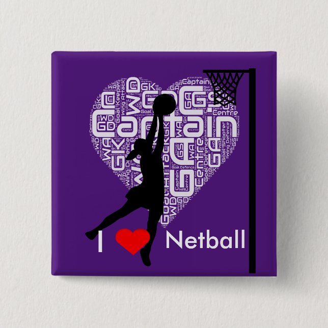 I Love Heart Netball 15 Cm Square Badge (Front)