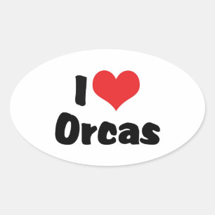 I Love Heart Orcas - Killer Whale Lover Oval Sticker