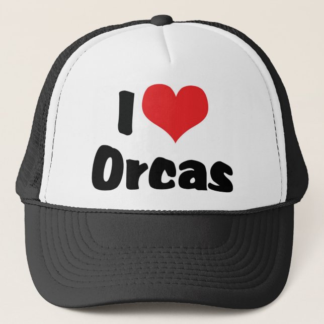 I Love Heart Orcas - Killer Whale Lover Trucker Hat (Front)