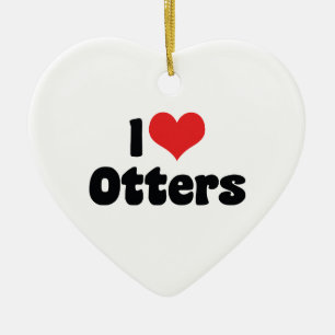 I Love Heart Otters Ceramic Tree Decoration