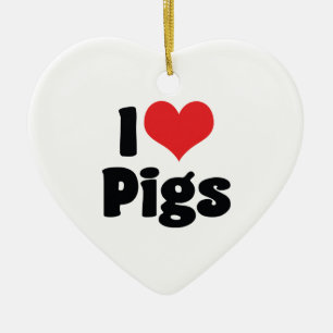I Love Heart Pigs Ceramic Tree Decoration