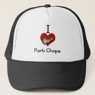 I love-heart pork chop trucker hat