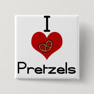 I love-heart pretzel 15 cm square badge