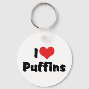 I Love Heart Puffins Key Ring