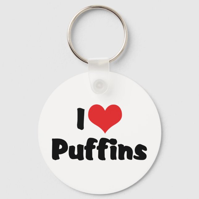 I Love Heart Puffins Key Ring (Front)