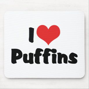 I Love Heart Puffins Mouse Mat