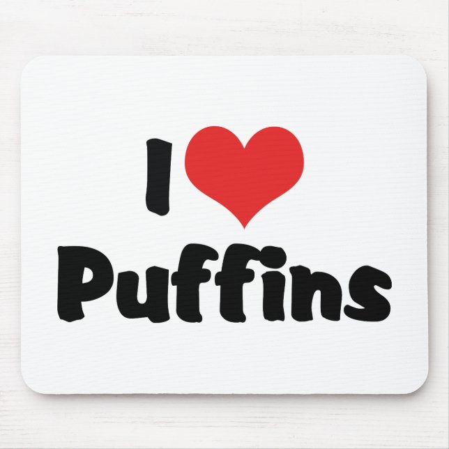 I Love Heart Puffins Mouse Mat (Front)