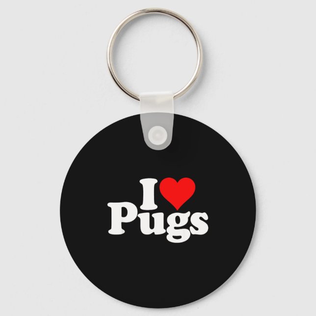 I Love Heart Pugs Pug Dog Canine  Key Ring (Front)