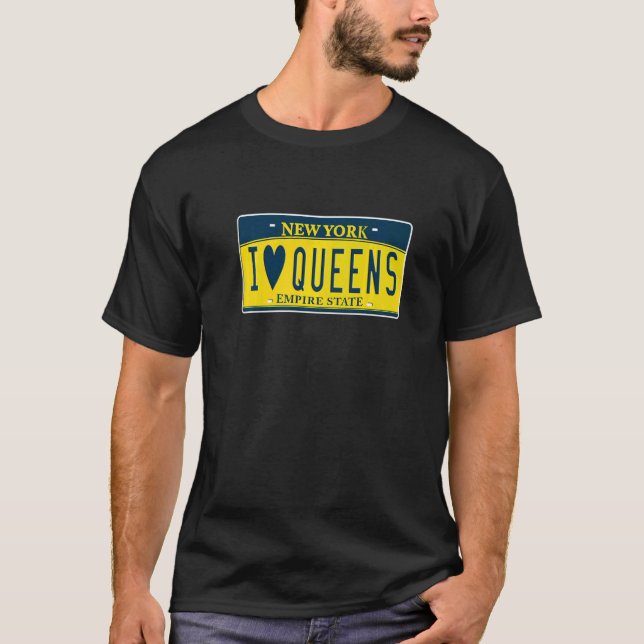 I Love Heart Queens NY New York Neighborhood licen T-Shirt (Front)