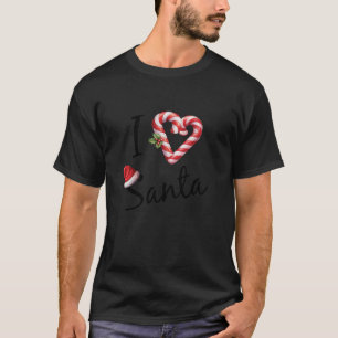 I Love Heart Santa Candy Cane Funny Christmas Xmas T-Shirt