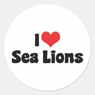 I Love Heart Sea Lions Classic Round Sticker