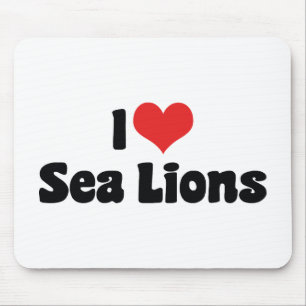 I Love Heart Sea Lions Mouse Mat
