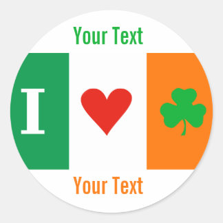 I Love Heart Shamrocks Ireland Name tag Sticker
