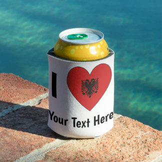 I LOVE (Heart Shaped Albanian Flag) Personalised Can Cooler