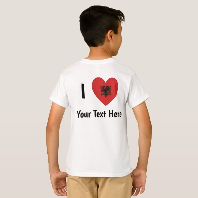 I LOVE (Heart Shaped Albanian Flag) Personalised  T-Shirt (Back Full)