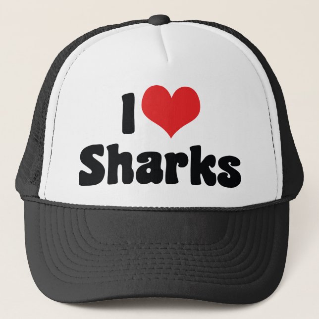 I Love Heart Sharks - Shark Lover Trucker Hat (Front)