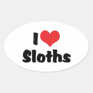 I Love Heart Sloths Oval Sticker