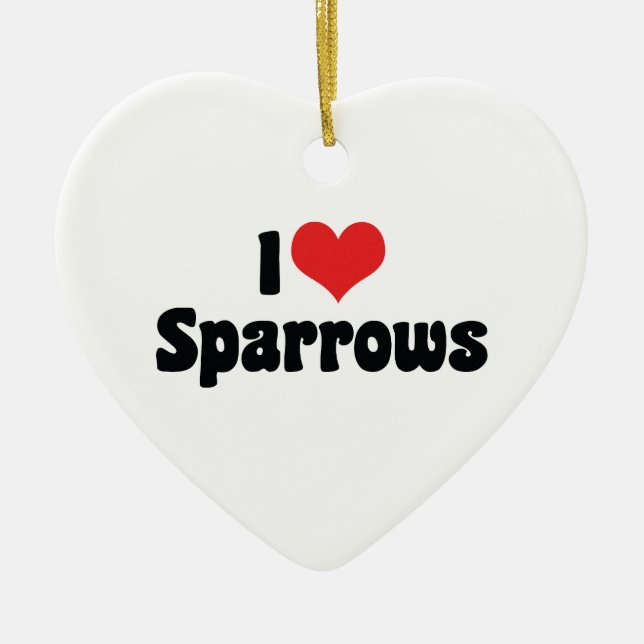 I Love Heart Sparrows - Bird Lover Ceramic Tree Decoration (Front)