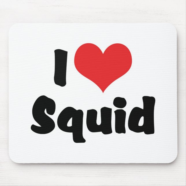 I Love Heart Squid Mouse Mat (Front)