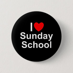 I Love (Heart) Sunday School 6 Cm Round Badge